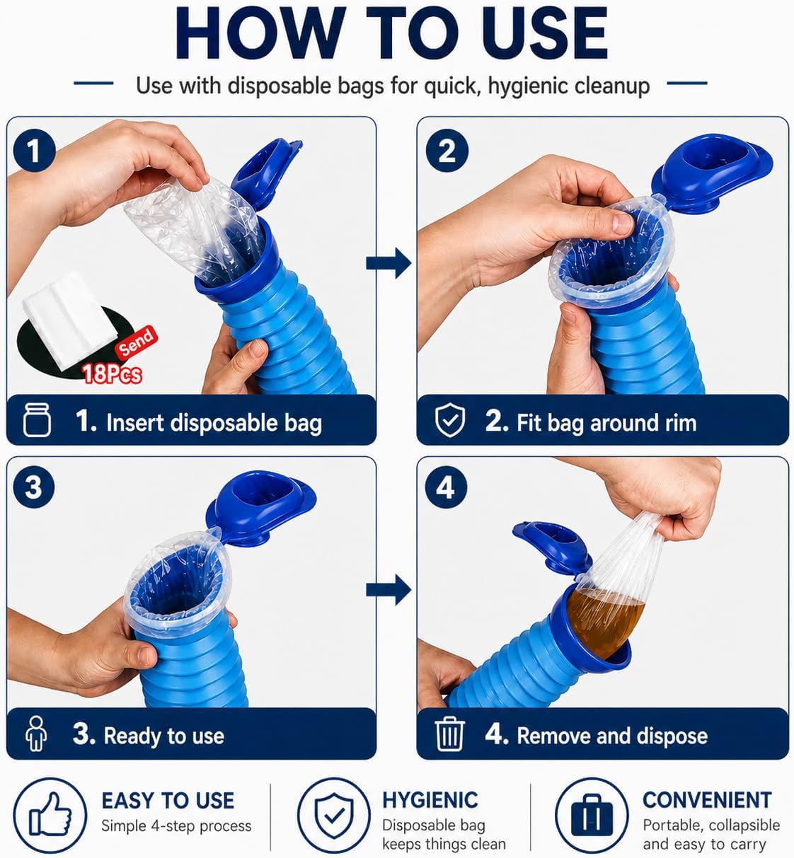 Pee Bottles for Men, Emergency Urinals, Adjustable Pee Bottle for Men and Women, Collapsible Urine Bottle and Pocket Toilet for Outdoor, Car, Travel, Camping and Traffic Jams.